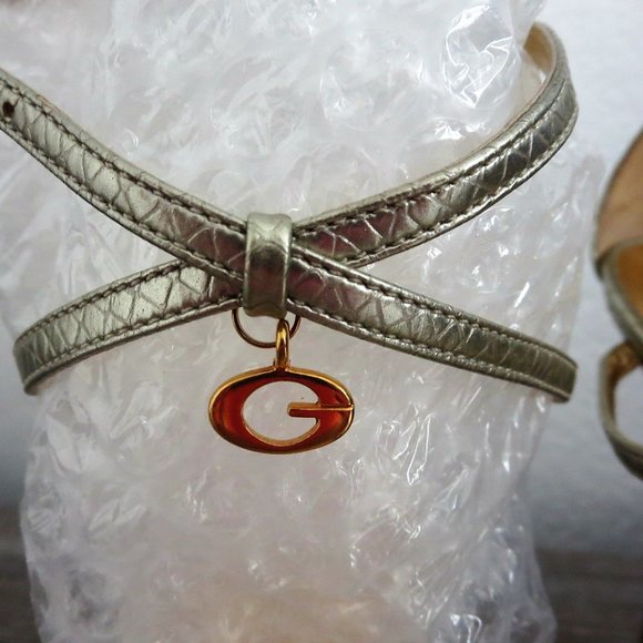 GUESS TINA Silver Reptile Strappy High Heel Sandals 8.5  Gold Charms - Picture 5 of 16